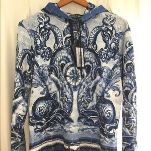 Dolce & Gabbana Printed Blue Hoodie w/ drawstring